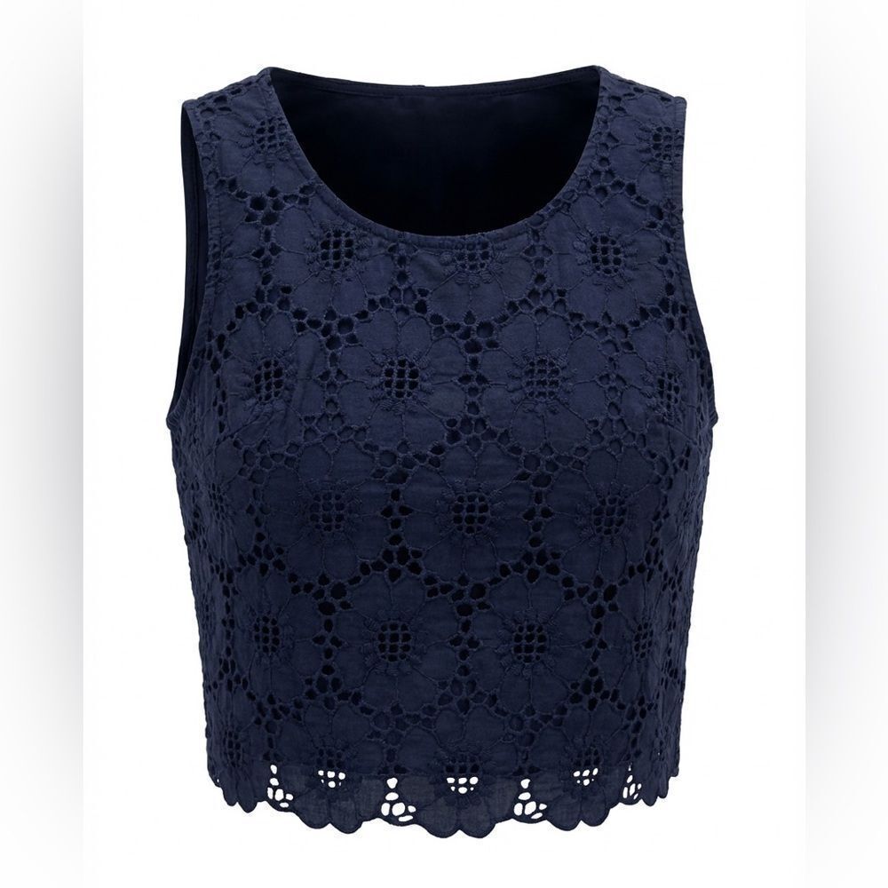 LILLY PULITZER WOMENS EYELET TANK TOP BLOUSE SIZE 0 BLUE